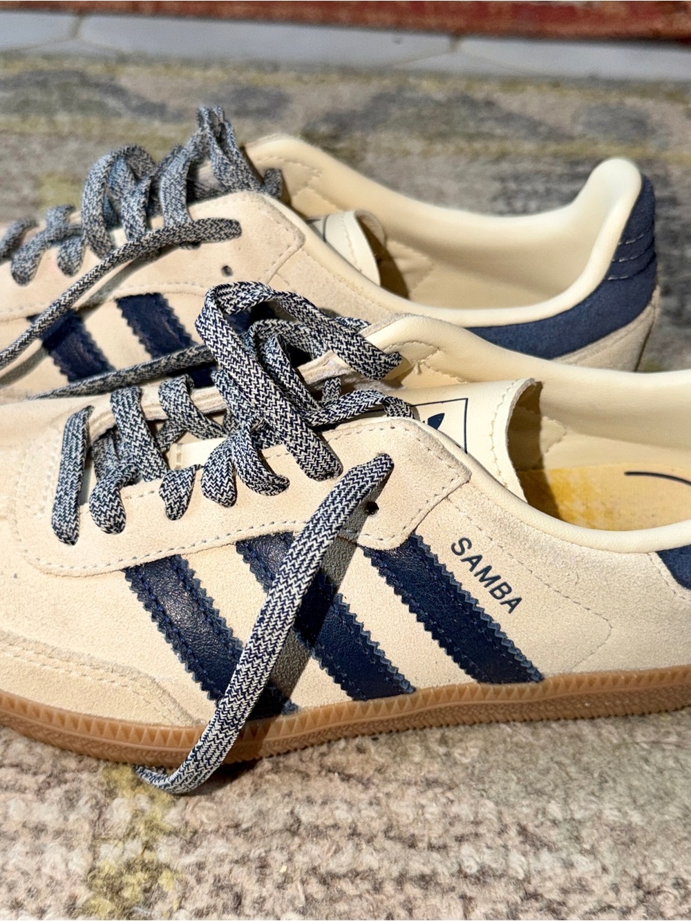 adidas Samba Suede Sneakers in Beige with Navy Stripes